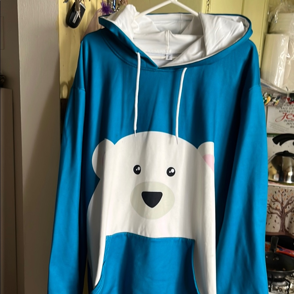 Pixi Blue and White Bear Hoodie